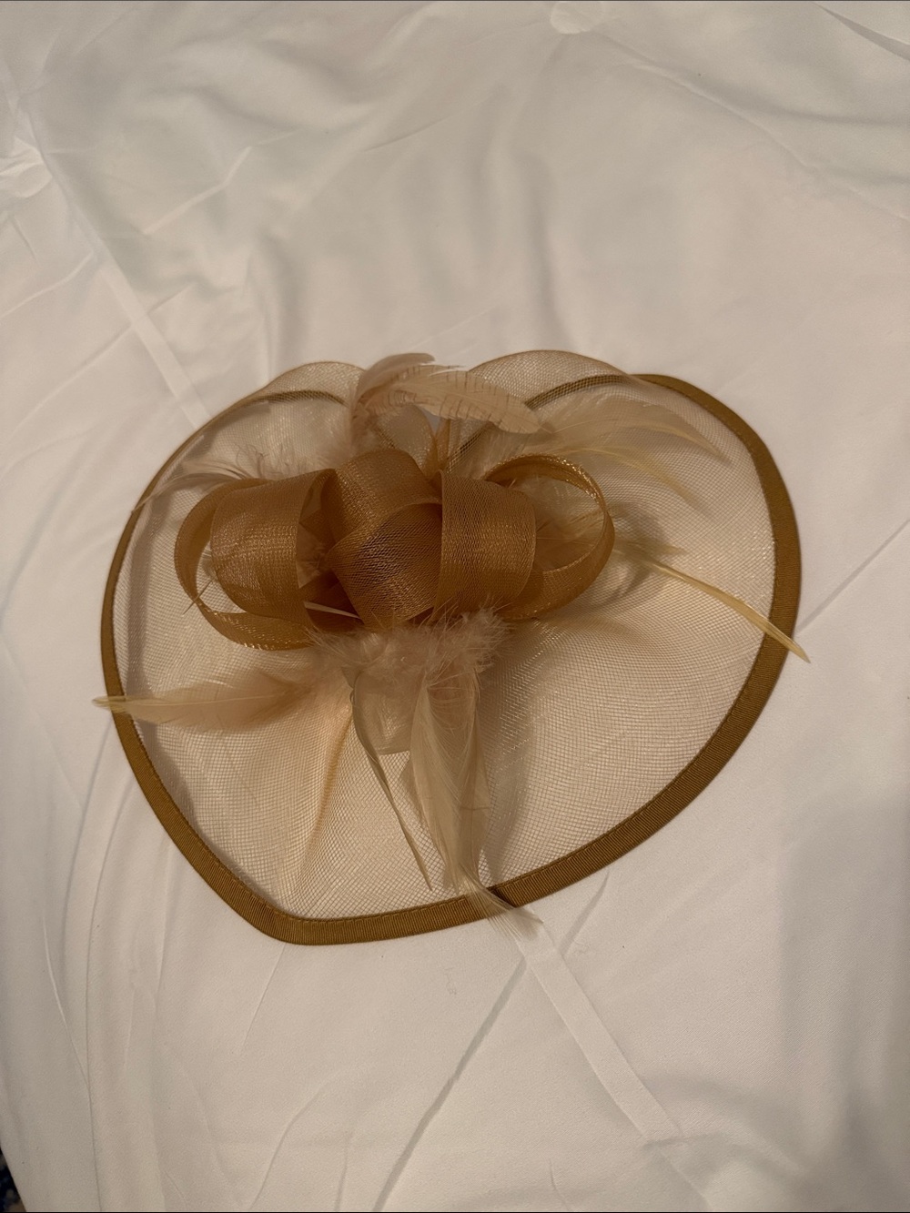 Elegant Tan Fascinator Hat with Feather Trim - Women Accessories